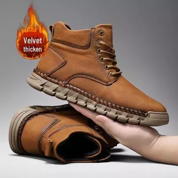 Men s 2024 Autumn/Winter Warm Cotton Martin Boots – Large Size, Mid-Cut Snow Boots