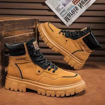 Men s 2024 Martin Boots: Yellow High-Top, Lightweight, Soft-Soled, Casual Work Boots for Autumn/Winter. Size 40 хаки