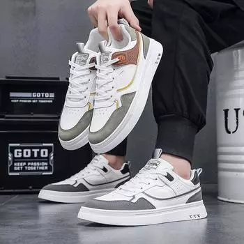 Men’s 2024 New Casual High Quality Leather Walking Shoes Fashion Flat Slip on Versatile White Board Trendy Men Sneakers Splicing 39