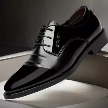 Men s 2024 Shiny Pointed-Toe Leather Lace-Up Dress Shoes 39 коричневый