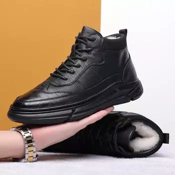 Men s 2024 Warm Wool-Integrated High-Top Cotton Snow Boots - Casual Business Style 43 чёрный