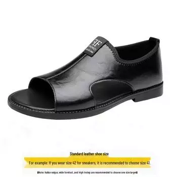 Men s 2025 Leather Beach Sandals - Breathable, Non-Slip, Hollow Design, Extra Large Sizes, Casual Outdoor Footwear 38