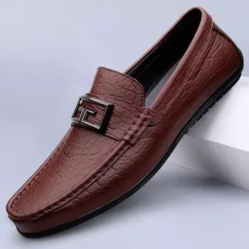 Men s 2025 summer new one-pedal foot cover lazy beanie shoes men s flat driving versatile casual leather shoes 37 чёрный