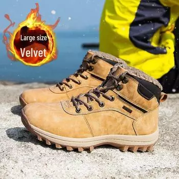 Men s 2025 Winter Velvet-Lined Snow Boots with Thick Soles - Warm Cotton Shoes for Teens in Cold Climates 48