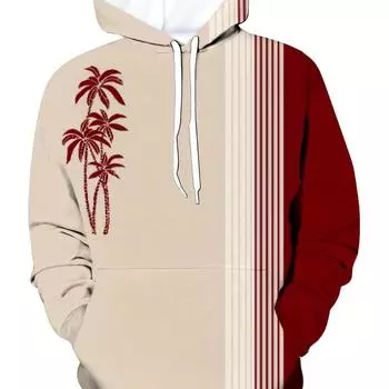 Men s 3D Coconut Trees & Stripes Print Hooded Sweatshirt For Spring/autumn, Oversized Casual Hoodies For Males, Men s Clothing S