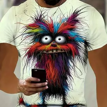 Мужская футболка с принтом 3D Dog - Цветной меховой узор с круглым вырезом и коротким рукавом, повседневный летний уличный топ S