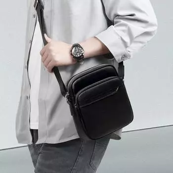 Men s All-in-one Bag Premium Layer Leather Crossbody Bag Men s Stylish Simple Lightweight Bag Genuine Leather Men s Shoulder Bag чёрный