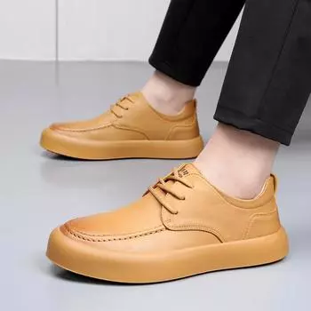 Men s All-match Genuine Leather Sneakers Waterproof Vulcanized Shoes Men 2024 ComforthableWalking Shoes Lace-Up Men Casual Shoes 38 чёрный