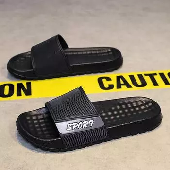 Мужские модные шлепанцы с алфавитным дизайном, повседневные нескользящие тапочки, туфли с открытым носком для пляжного душа в помещении и на открытом воздухе, весна и лето 42-43 чёрный