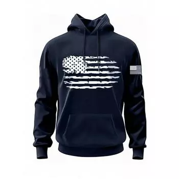 Men s American Flag Print Long Sleeve Drawstring Hooded Sweatshirt S