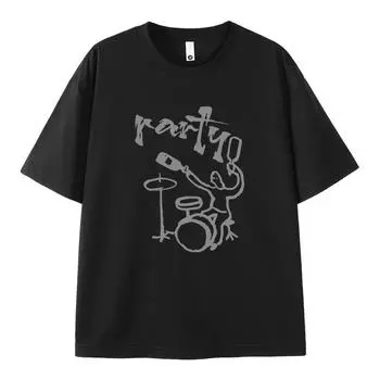 Men s American Trendy and Fun Printed High-end T-shirt for Men s Summer Quick Drying Ice Silk Versatile Cotton Short Sleeves M чёрный