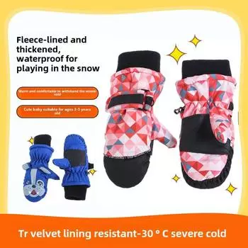Men s and Children s Winter Cycling Gloves: Waterproof, Warm, and Cartoon-Themed for Ages 3-5 One size 2-5 years красный
