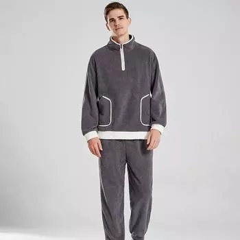 Men s and Women s Autumn and Winter Homewear Can Wear Warm Pajamas and Cold Resistant Black Technology Arbutus Velvet Lovers Pajamas Set 2XL серый