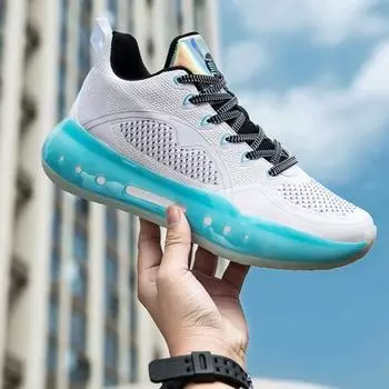 Мужские и женские баскетбольные кроссовки, сетчатая поверхность с низким верхом, красочные модные спортивные кроссовки, износостойкие нескользящие кроссовки для тренировок 36 белый