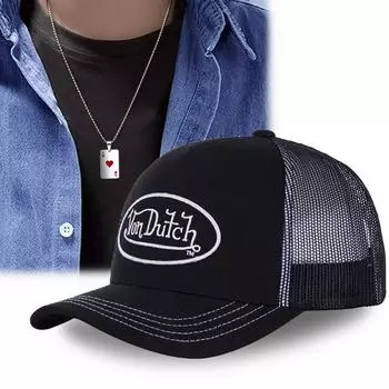 Men s and Women s Fashion and Leisure Mesh Baseball Cap 2Pcs Embroidered Sun Hat Poker Models Pendant Necklace Set Outdoor Sports Couple Sun Hat чёрный