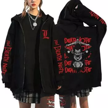Men s and Women s Hooded Zipper Sweatshirts, Anime Printed Sweaters Death Note, Yagami Light and L. Lawliet, Retro Style, Harajuku XL