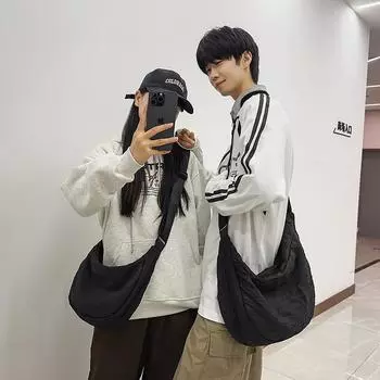 Мужская и женская нишевая плиссированная сумка-мессенджер в ленивом стиле, большая сумка-сатчел, повседневная сумка для поездок на работу, модная черная сумка через плечо