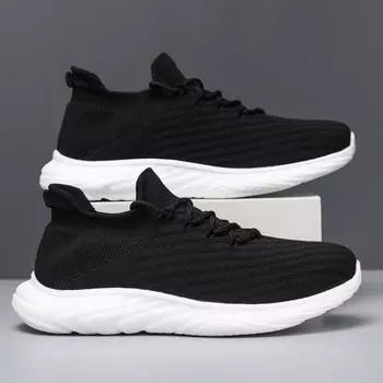 Men s and women s same fly-woven mesh breathable sports shoes really burst bottom lightweight high-elastic running shoes solid color simple socks 36 чёрный