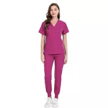 Men s and Women s Same Style Plaid Loose Hand Washing Suit Operating Room Doctor Nurse Work Clothes Elastic Quick-Drying High Quality Uniform 42031 Rose Red M
