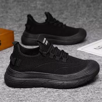 Men s and women s same thick-soled ordinary casual walking shoes, new mesh breathable lace-up, low-top black large-size sneakers 36