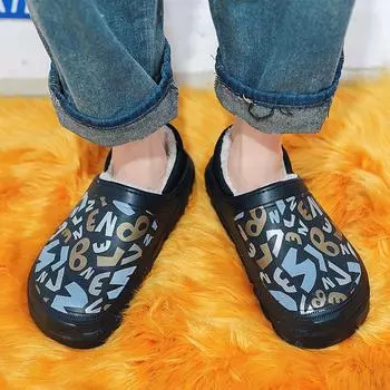 Мужская и женская обувь, тапочки, мужская осенне-зимняя обувь на каблуке-мешке, домашняя обувь из плюша и хлопка на толстой подошве, парная обувь 36 чёрный