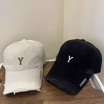 Men s and women s sunscreen outdoor caps, casual trendy hats 2025 new embroidered letter ripped baseball caps M56-58cm бежевый