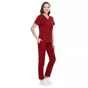 Men s and Women s Surgical Gown Summer Nurses Uniform Quick-Drying Surgery Pet Dental Clinic Work Clothes Wash Clothes Doctor Uniform 42020-Red XXL