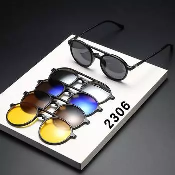 Men S And Women S Tr Round Black Frame Myopia Glasses Frame Tide Replaceable Magnetic Polarized Sunglasses 2306 PC material rack