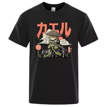 Men s Anime The Last Frog Print T-Shirts Fashionable Casual Breathable Crew Neck Shirts Oversized Cotton Short Sleeve Top S