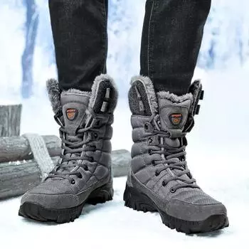 Men s Ankle Boots New Winter Warm Snow Boots High-quality Mid Top Anti Slip and Cold Resistant Hiking Boots Outdoor Work Shoes 38 серый
