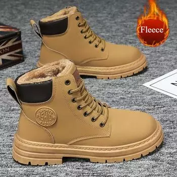 Мужские ботильоны зимние плюшевые меховые удобные водонепроницаемые мужские ботинки модные на платформе толстые теплые рабочие армейские мужские зимние ботинки 39