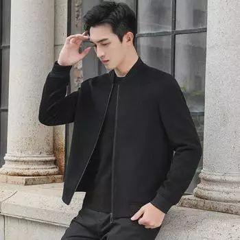 Men s Autumn 2021 Wool Baseball Collar Jacket - Business Casual for Middle-Aged & Young XXXL чёрный