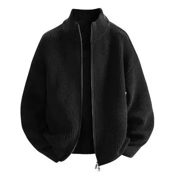 Men s Autumn and Winter Cardigan Sweater, Men s Striped Loose Casual Knit Sweater XXXL