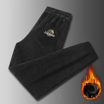 Men s Autumn and Winter Chenille New Warm Casual Pants Plus Velvet Thickened Loose Sports Pants Men s Big Size Sweatpants L чёрный