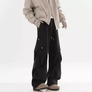 Men s Autumn and Winter Heavy Loose Straight Wide-leg Thickened Casual Sweatpants Starry Woolen Paratrooper Work Pants M