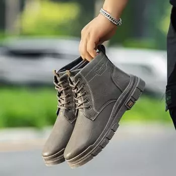 Men s autumn and winter Martin boots new retro British men s leather boots casual leather shoes fashion trend tooling boots 39 чёрный
