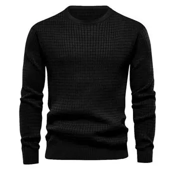 Men s Autumn and Winter Men s Knitted Sweater Thin Style Small Square Loose European and American Round Neck Casual Base Long Sleeved Top S армия зеленый