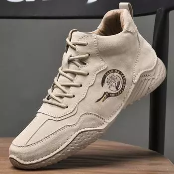 Men s autumn and winter models, large size eight-catch fish, pigskin, high-top Martin boots with velvet are optional. 38 песочный