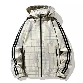 Мужское осенне-зимнее новое пальто, мужская корейская версия универсальной простой куртки, мужская полосатая функциональная ветровка с шапкой M