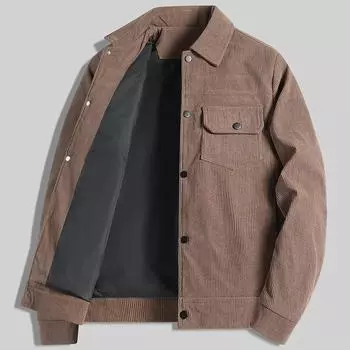 Men s Autumn and Winter New Tooling Jacket Polyester Lapel Business Casual Top M хаки