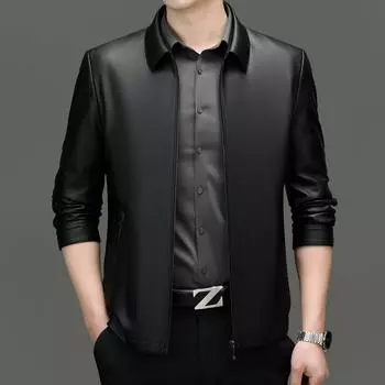 Men s Autumn and Winter Plush Leather Jackets Middle-aged Genuine Leather Sheepskin Dad s Leather Jackets 170