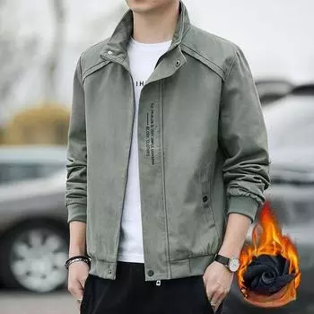 Men s Autumn and Winter Stand-up Collar Tooling Jacket Velvet Loose Casual Men s Top Korean Jacket Men s M
