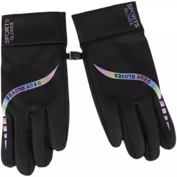 Men s Autumn and Winter Thickened Fleece-lined Warm Windproof Cold-Proof Waterproof Outdoor Riding Touch Screen Gloves Men colorful reflective black All yards