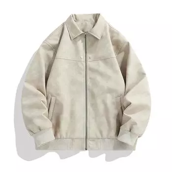 Мужская осенне-зимняя универсальная свободная куртка из потертой кожи для пожилых пар, кожаная куртка в американском стиле с лацканами в стиле ретро M