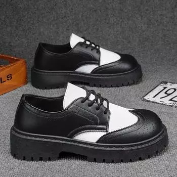 Men s Autumn British Style Casual Leather Shoes with Thick Soles and Height Increase - Versatile Low-Top Lace-Up Design 44 белый/чёрный