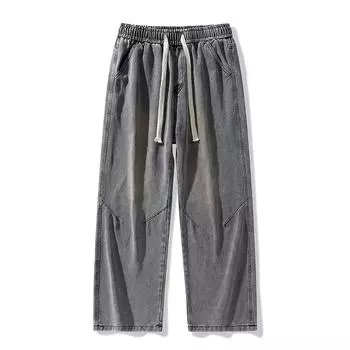 Men s Autumn Jeans Summer American Niche Design Feel Loose Straight Wide-leg Casual and Versatile Floor Trousers S