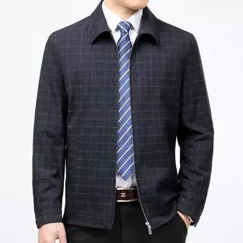 Men s autumn new woolen jacket middle-aged and elderly business casual jacket men s lapel plaid jacket 165