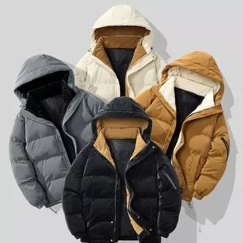 Men s Autumn Plus Plus Plush Thick Casual Versatile Stand Up Collar Solid Color Zipper Jacket Hooded Warm Loose Jacket 4XL