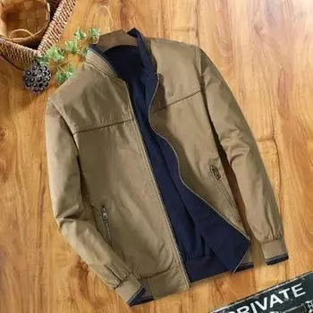 Men s Autumn Reversible Cotton Jacket with Stand-Up Collar for Middle-Aged M