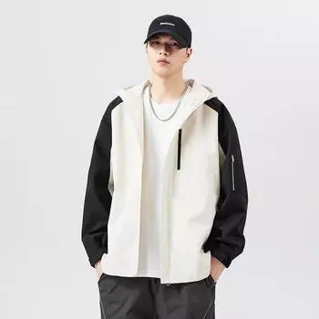 Men s Autumn Ruffian Handsome Teen Windproof Hooded Casual Tooling Jacket S